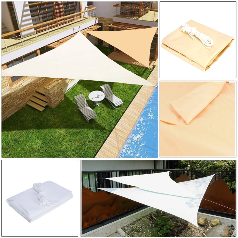 

White/Beige Waterproof Sunshade Sail Polyester Shading Cloth Garden Outdoor Awning Rainproof Cloth Swimming Pool Cover Sunblock