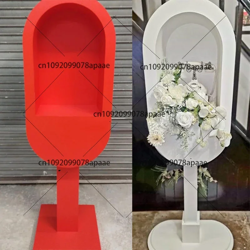 Vintage Outdoor Party Decor Props Phone Booth Stand Red White Telephone Box Case Stands for Wedding Events Decoration