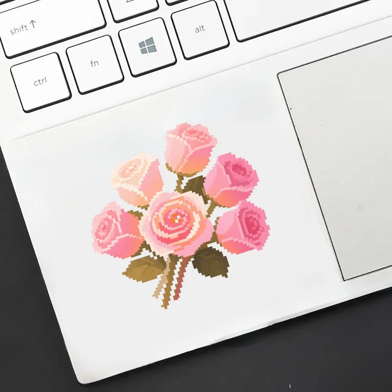 

1pc Pixel Rose Bouquet Vinyl Sticker, Gradient Pink Orange Waterproof Decal for Laptop Car Motorcycle Helmet Decor