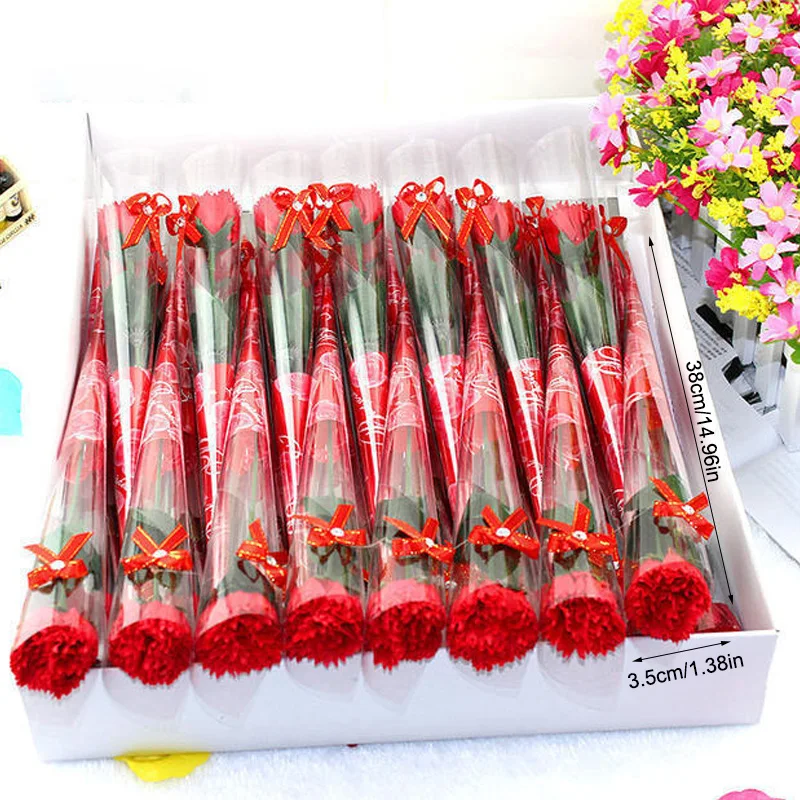 

5PCS Artificial Carnation Soap Flower Mother's Day Bouquet Wedding Essential Holding Flowers Valentine's Day Birthday Gift Decor