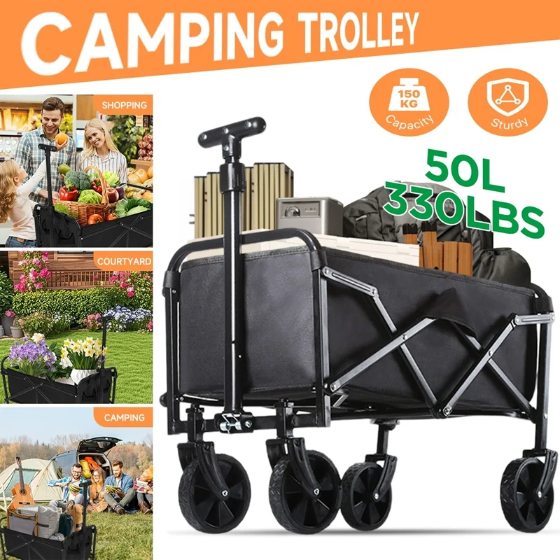 Faltbarer Campingwagen 330lbs Gartenwagen Tragbarer Camping-Trolley Leichter Outdoor-Strand-Einkaufswagen