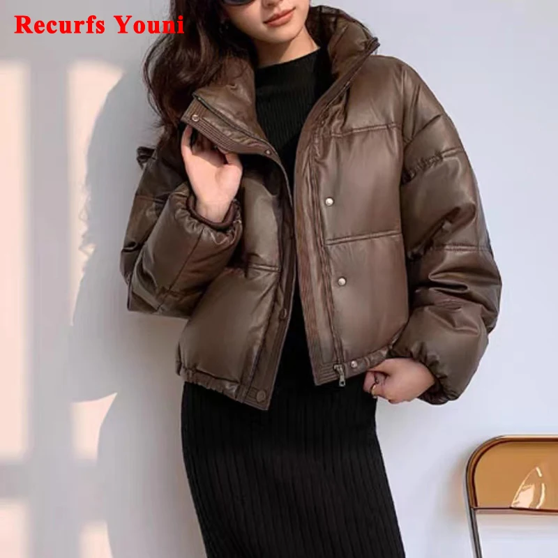 Women Leather Down Jacket Winter 2023 High End Genuine Sheepskin Down Coat Outdoor Thicked Warm Short Puffer Jacket Streetwear