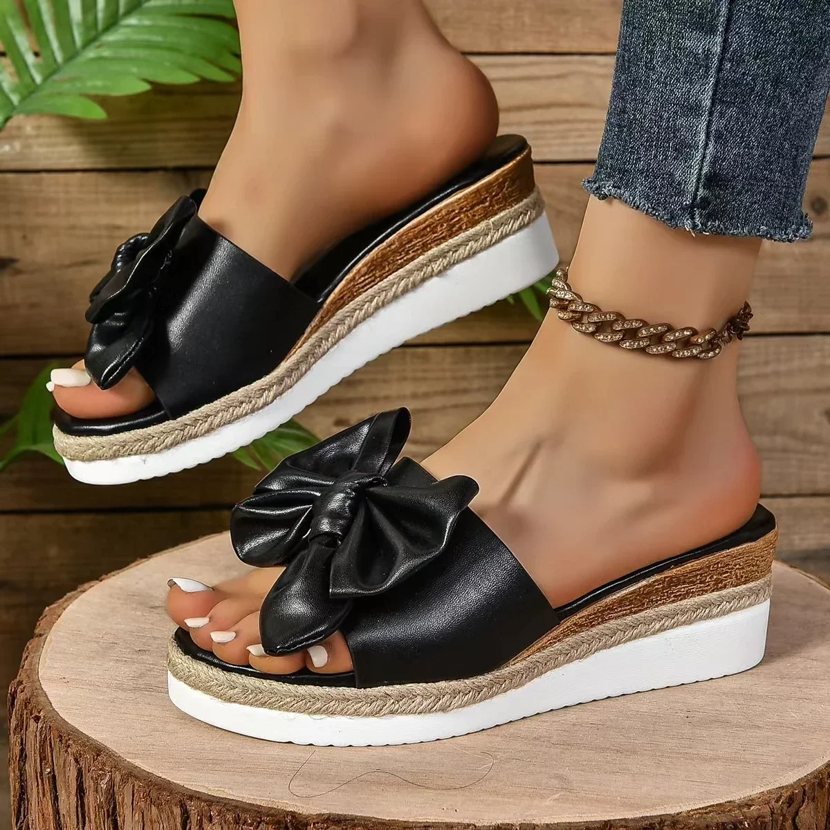 Women's Summer Beach Wedges Flip-Flops Lightweight Platform Sandals Woman High Heeled Outdoor Slides Butterfly Plus Size 36-43