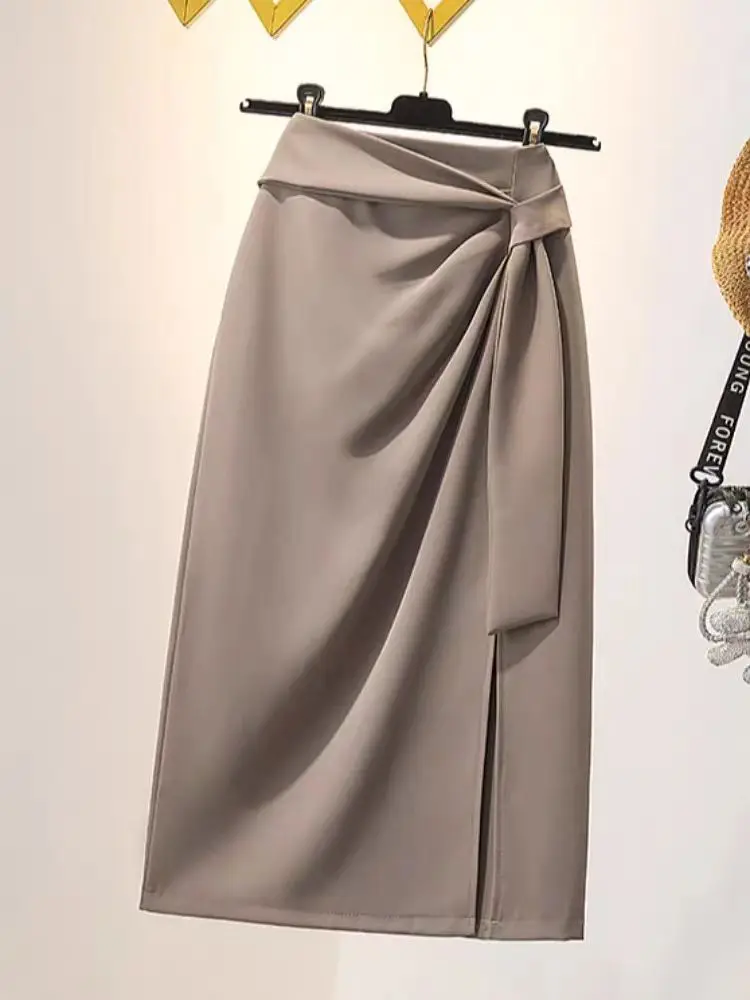 Jupe mi-longue trapèze assortie, nouvelle collection printemps et été, vêtements pour femmes, look Slim, taille haute, jupe fendue mi-longue