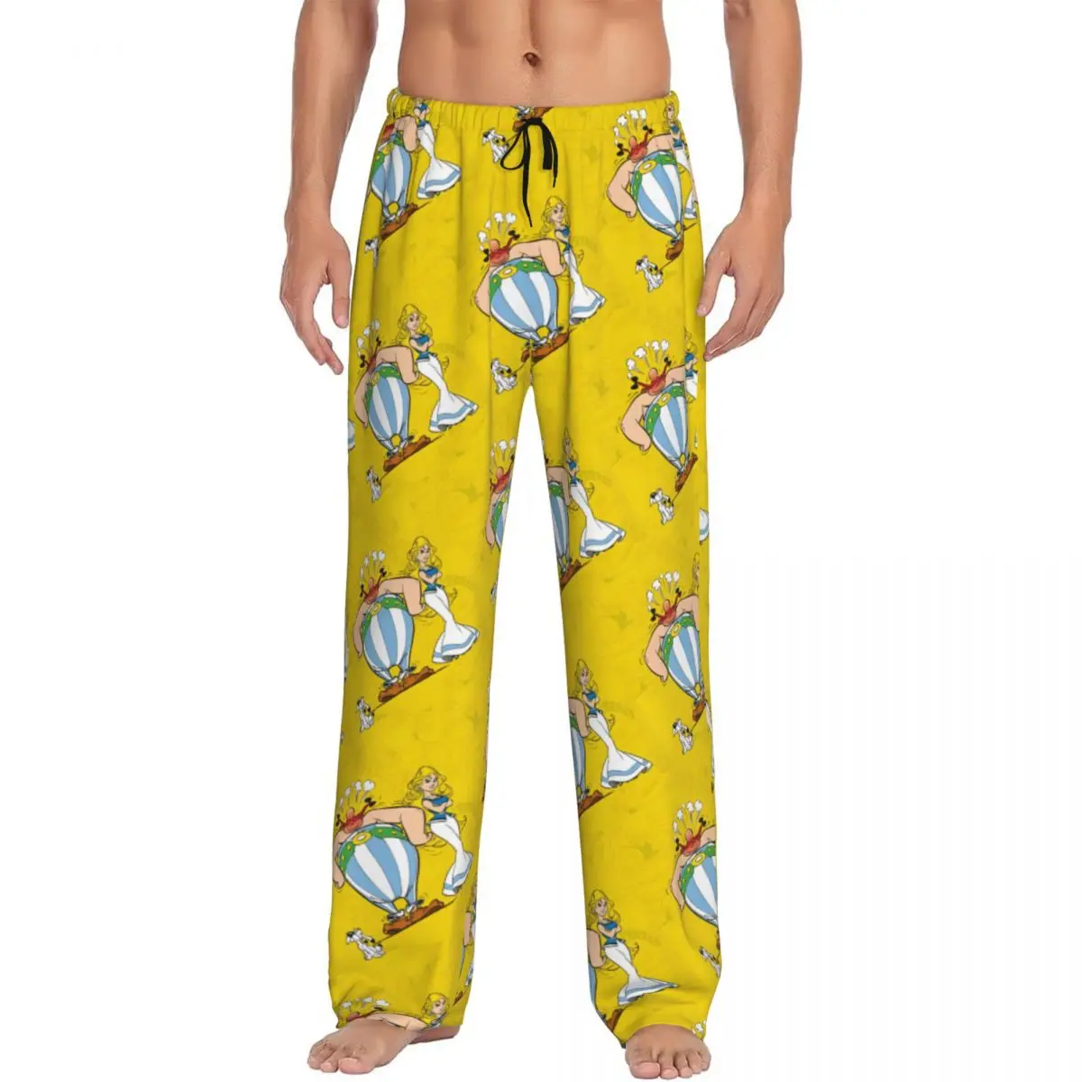 

Custom Men Asterix And Obelix Hunting Pajama Pants Printed Funny Anime Cartoon Sleep Sleepwear Bottoms with Pockets