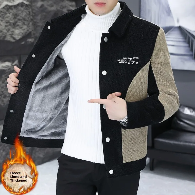 

Men's Fce Lined Thiened Jaet Autumn Winter New Sle Casual Collar up Warmth Street Faion Polyester Stand Fit Out...