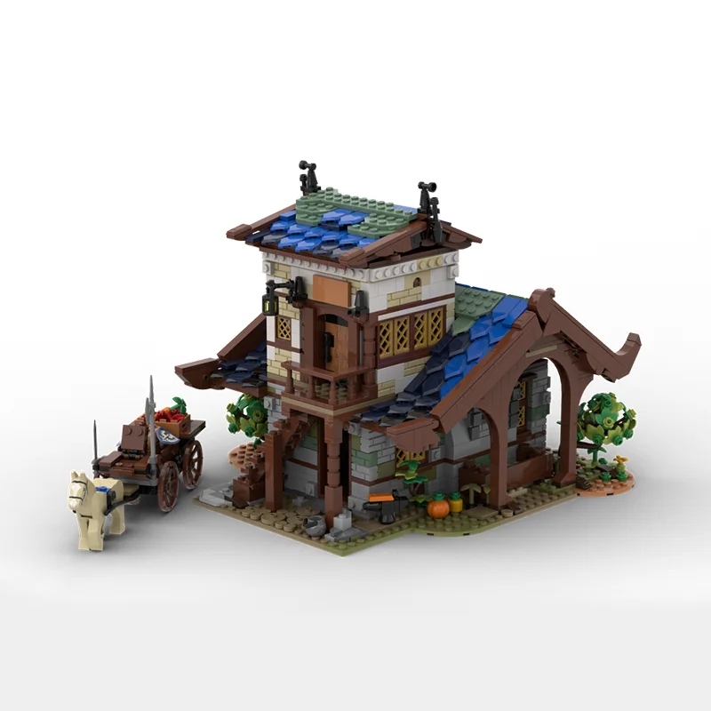 1681-teiliges Sntry Barn Moc DIY-Bausteine – mittelalterliches ländliches Gebäudemodell, kreatives Architekturspielzeug als Geschenk