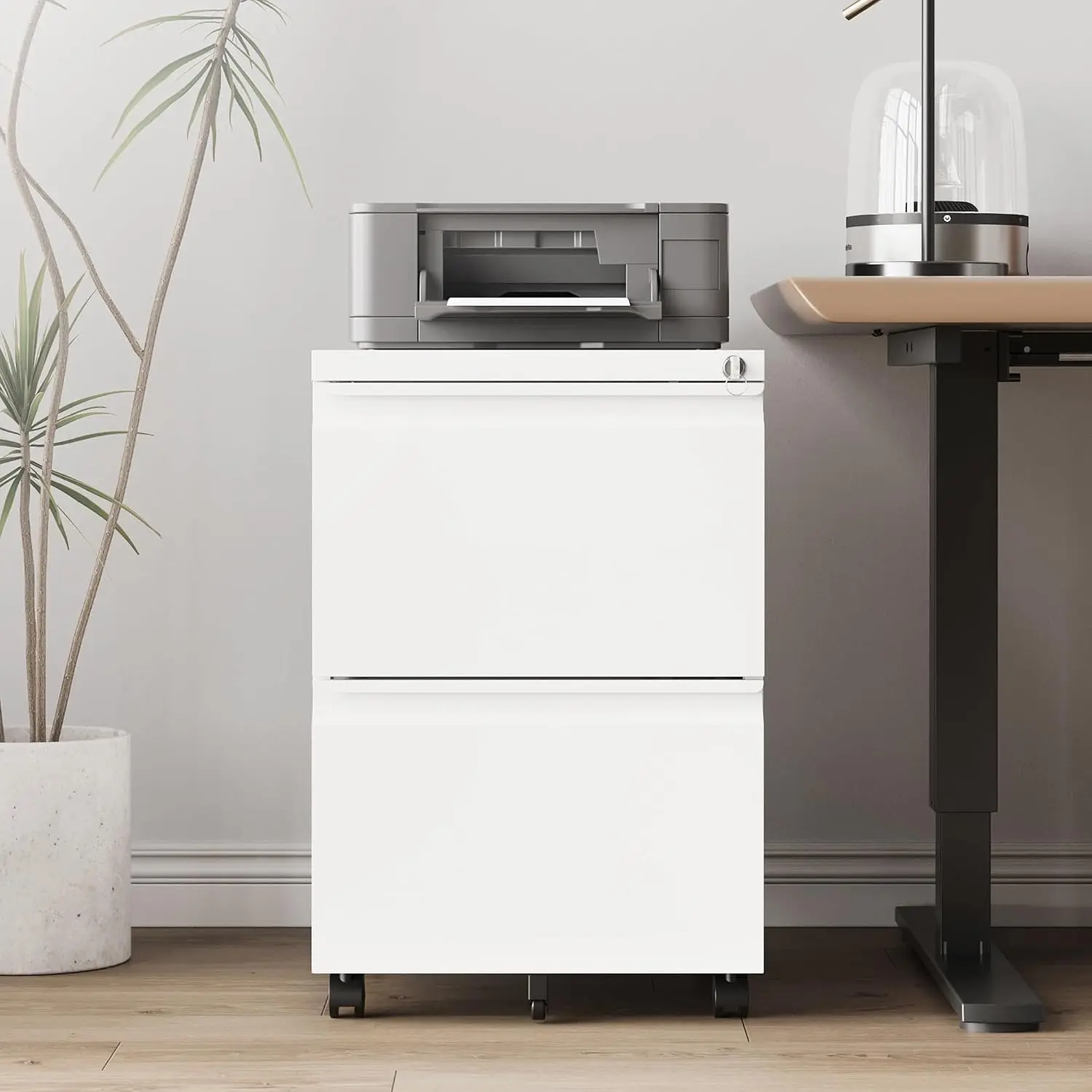 2 Drawer Mobile File Cabinet with Lock & Wheels, Fully Assembled Metal Under Desk Storage for A4/Letter/Legal Size, Customized