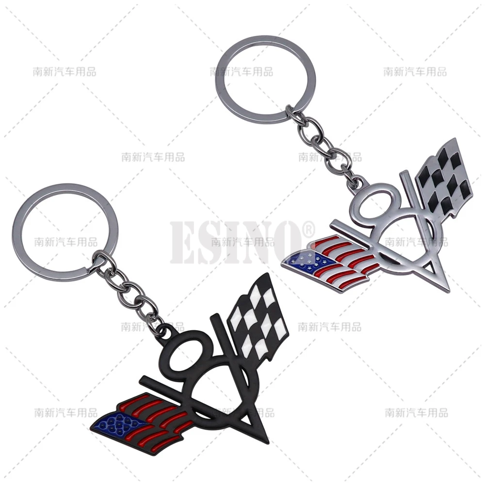 Car Styling 3D Metal Zinc Alloy Metal American National Flag V8 Key Chain Keychain Key Ring