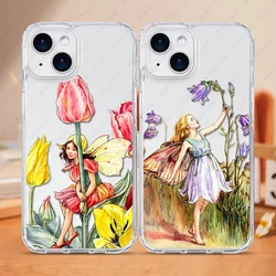2 in 1 PC+TPU Protective Case For iPhone 16 15 14 13 Pro max 16 Plus Shockproof Bumper Cover Flower Fairy Illustration