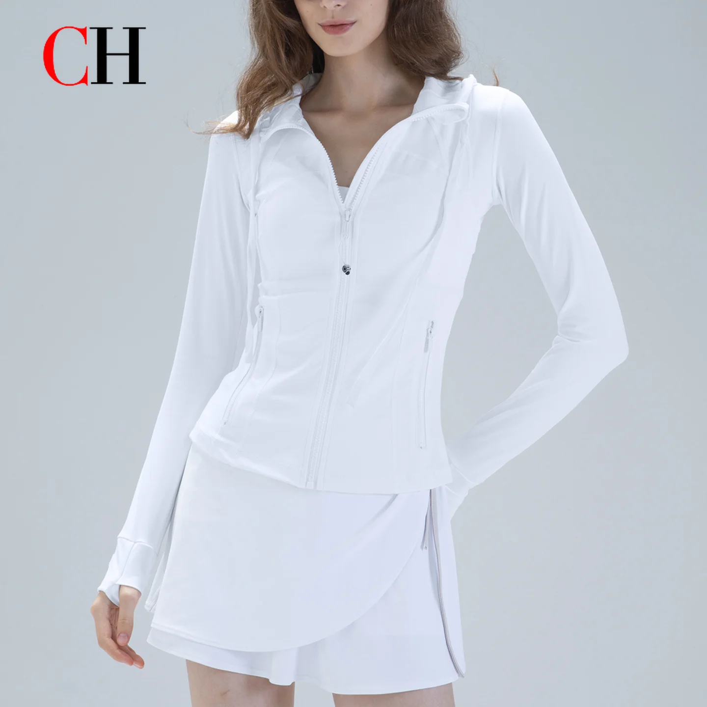 CH New Long-sleeved Fitness Top Women's Stand Collar Zip-up Cardigan Sportswear Pilates Yoga Jacket