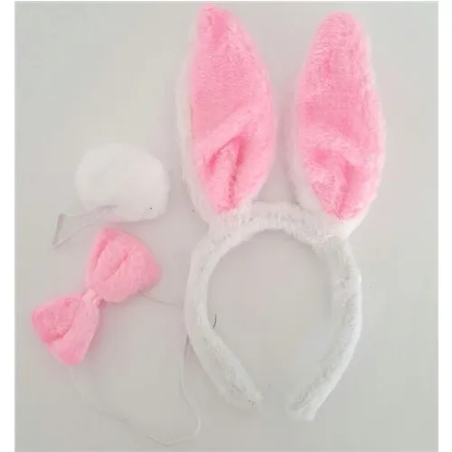 Aydınlı Party Accessory Rabbit Costume Set Crown Bow Tie Tail Pink Color