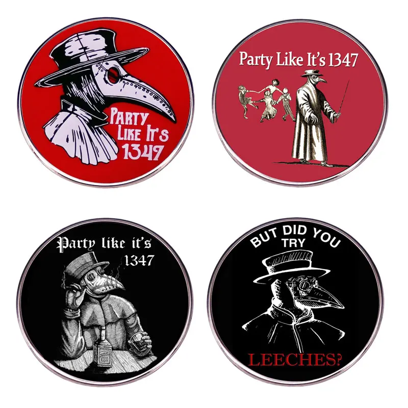 Plague Doctor Party Like It's 1347 Enamel Pin Brooch Metal Badges Lapel Pins Brooches for Backpacks Luxury Jewelry Accessories