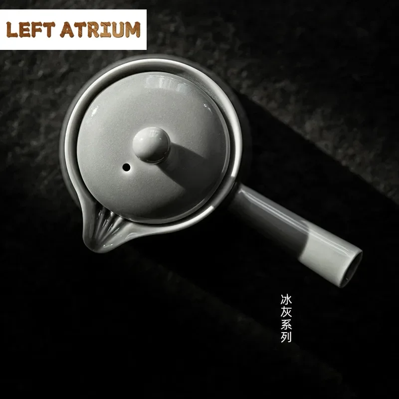 Ceramic Side Handle Pot Japanese Style Handmade Ice Gray Glaze Little Teapot KungFu Tea Set Tea Making Single Teapot Tea Infuser