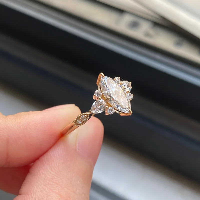 1Ct IGI Certificated EF-VS Marquise Cut Lab Grown Diamond HPHT CVD 14K Yellow Gold Engagement Unique Ring For Women Wedding Gift