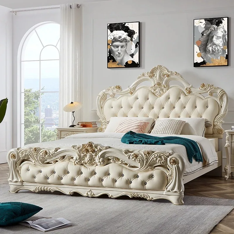 Royal Luxury Double Bed Modern Whitr Drawers King Size Frame Double Bed Girl Sleeping Wooden Cama Box Solteiro Home Furniture