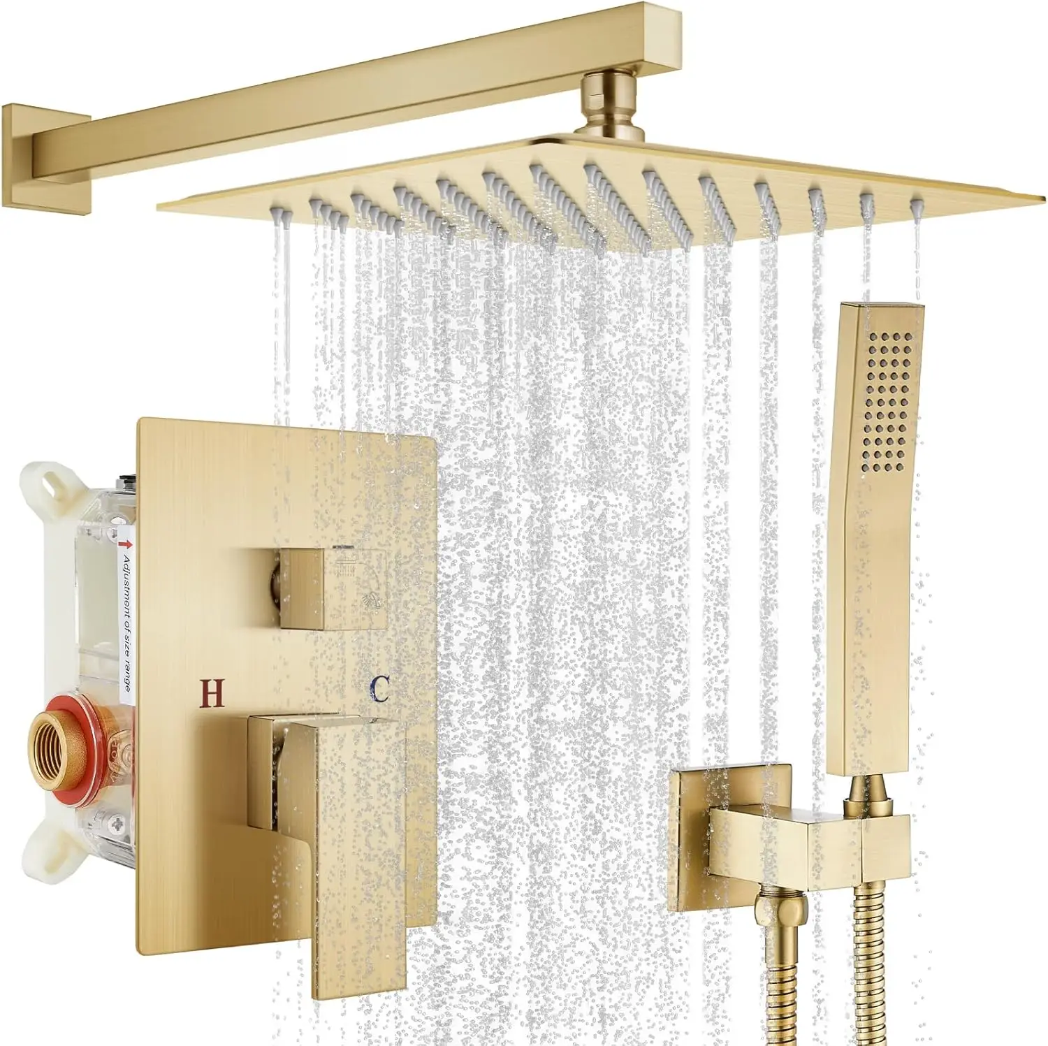 

Rainfall Bathroom Shower System Rain Shower Head and Handle Set Wall Mounted Shower Complete Combo Solid Brass Pressure