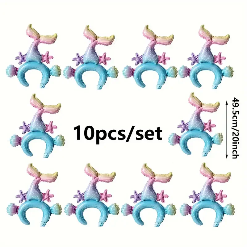 10pcs Mermaid Hair Hoop Headpiece Aluminum Film Balloon Mermaid Theme Birthday Children Decoration Balloon