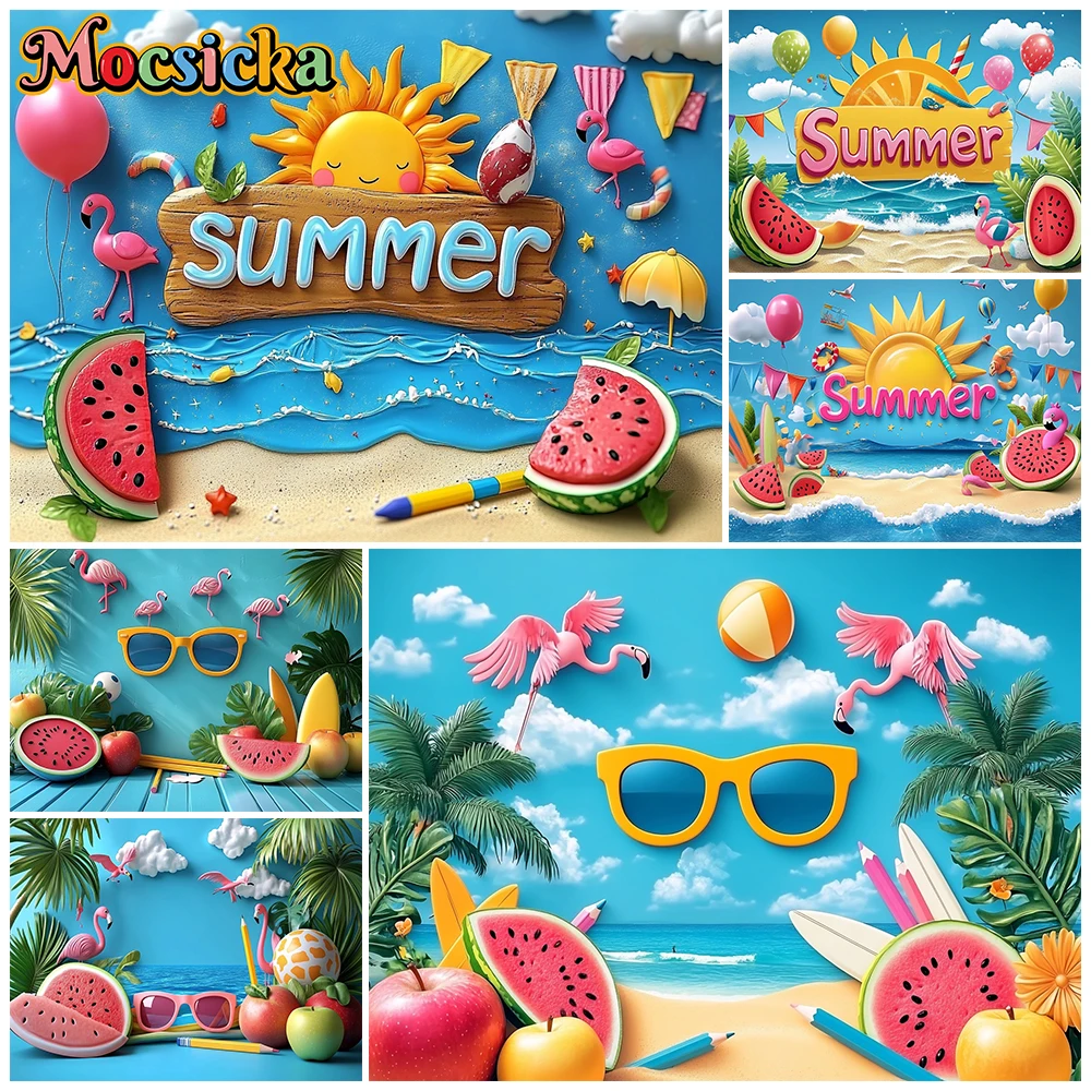 

Mocsicka Summer Photography Background Vacation Party Student Portrait Backdrop Ocean Beach Surfing Decor Photo Studio Wallpaper