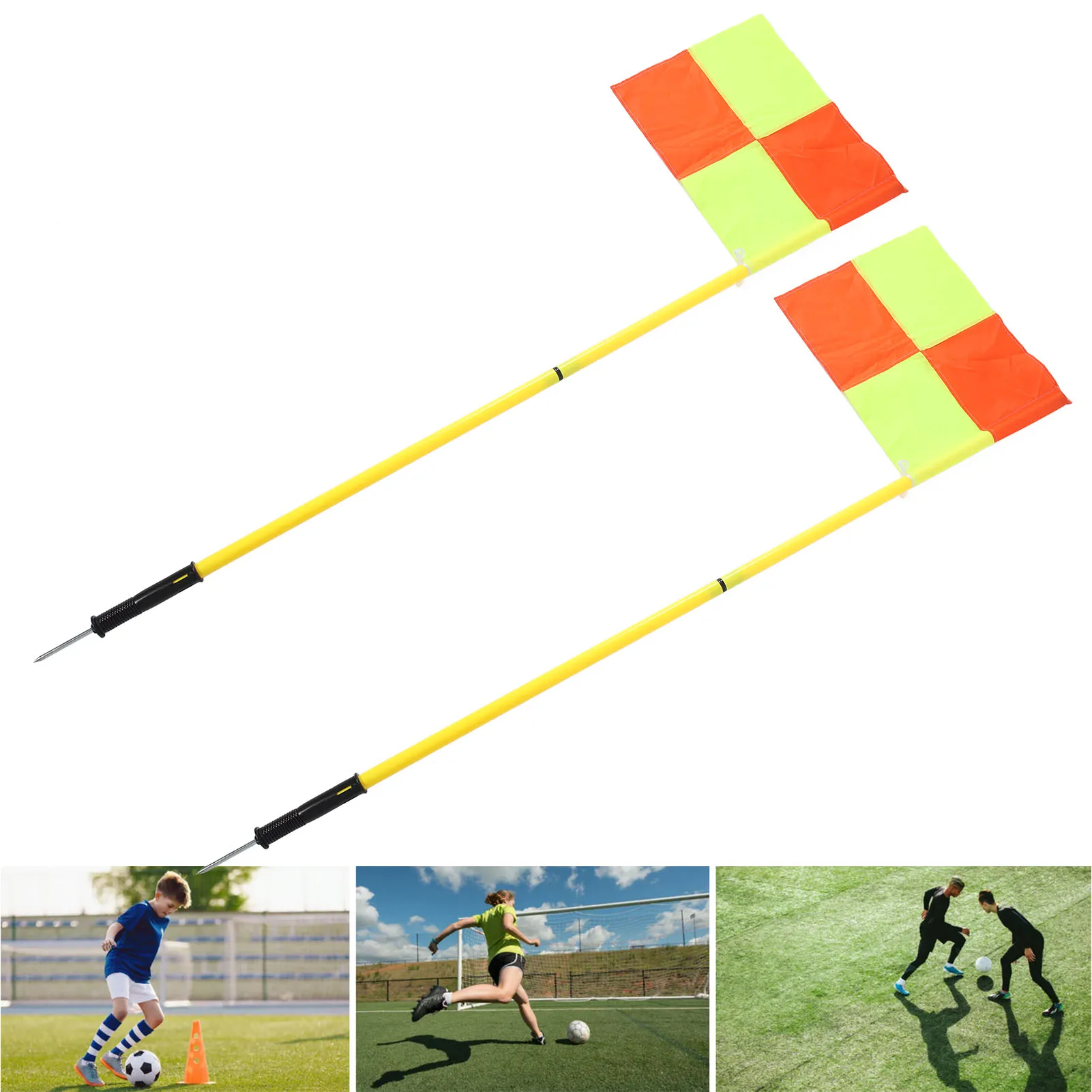 Drapeaux d'angle de terrain de football, poteaux de drapeaux de football en plastique haute visibilité, 2 sections, poteaux de 1.5m, résistants à l'usure, 4 drapeaux pour l'entraînement