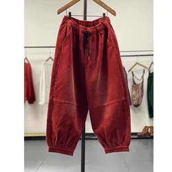 Calça lanterna de veludo vintage feminina com elástico na cintura, solta, combina com tudo, perna larga, roupa casual da moda, outono, nova