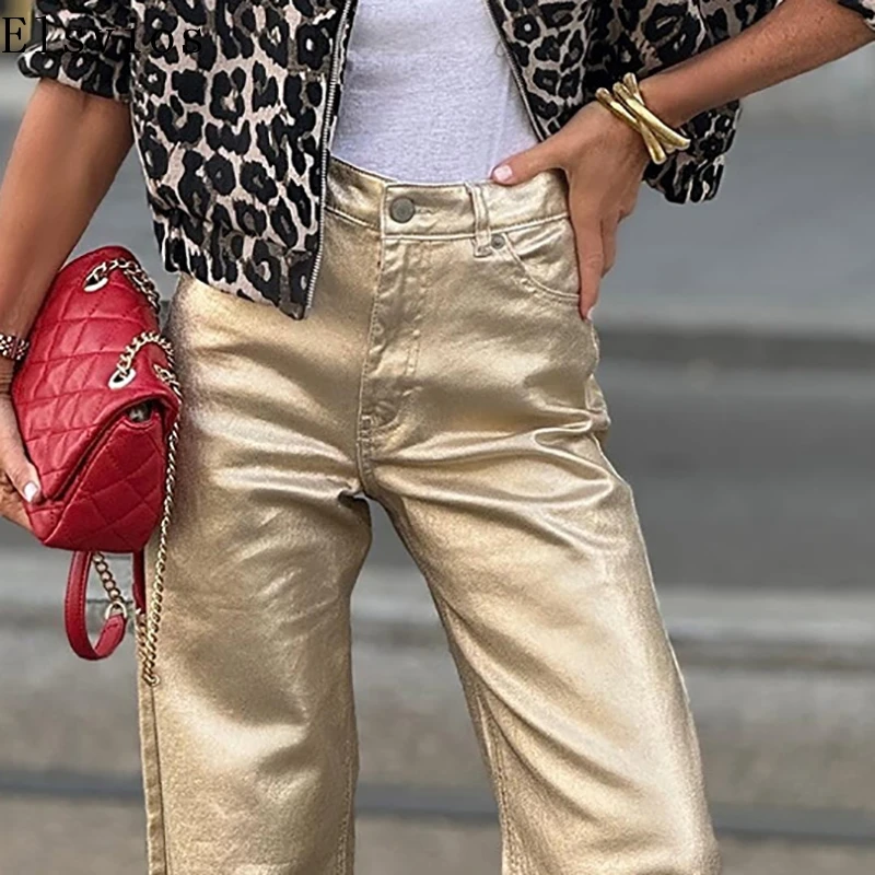 Retro Light Flare High Waist Trousers Women High Street Solid Color Button Pants Harajuku 2025 Loose Female Pockets Style Pant