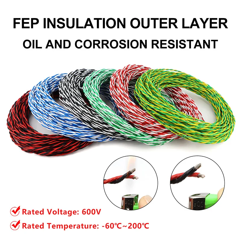1-50M AFS200 2 Pin Wire 26/24/22/20/18/17/15/13AWG High Temperature Resistant FEP Insulated Tinned Copper Twisted Pair Cable