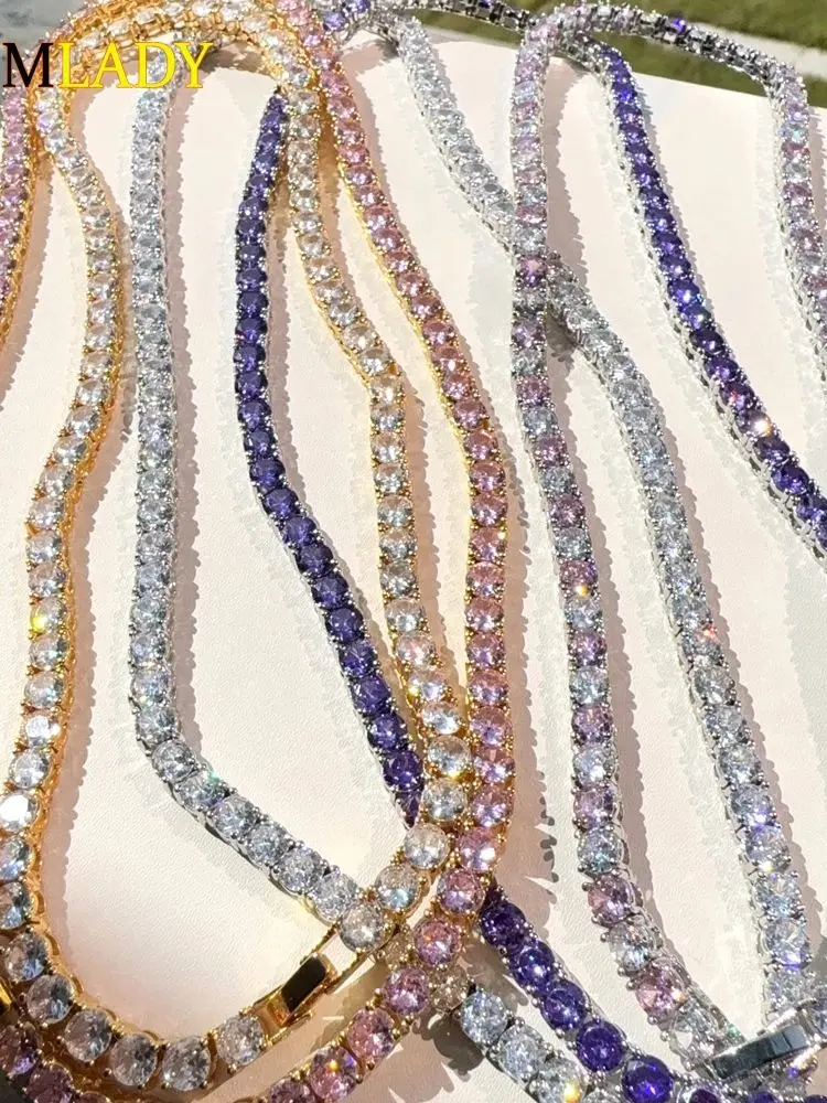 Różowy Biały Iced Out 5A CZ 5mm Łańcuch tenisowy Naszyjnik Dwukolorowy Kolor Kobiety Moda Choker Bling Cubic Zirconia Hip Hop Biżuteria — zdjęcie 2