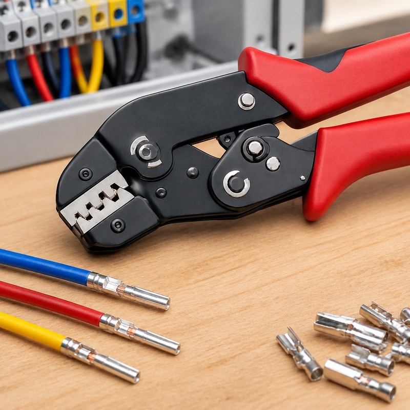 Versatile Ratchet Crimping Tool Set for Open Barrel Connectors Including JST, Molex, Dupont, TE, and SATA Terminals