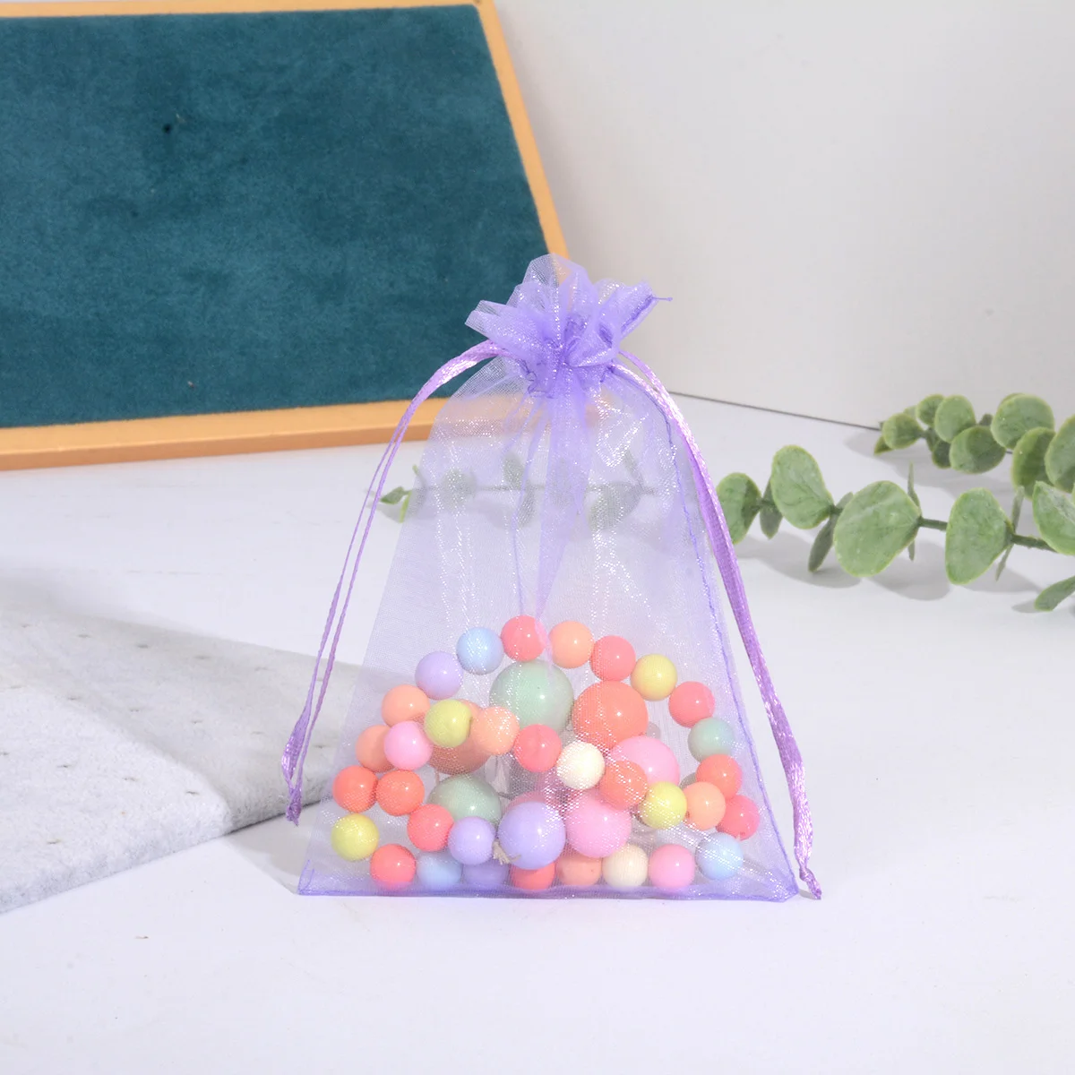 100PCS Organza Bags Purple Mesh Organza Jewelry Bags Drawstring Small Drawstring Favor Pouches Christmas Candy Wedding Birthday view 5