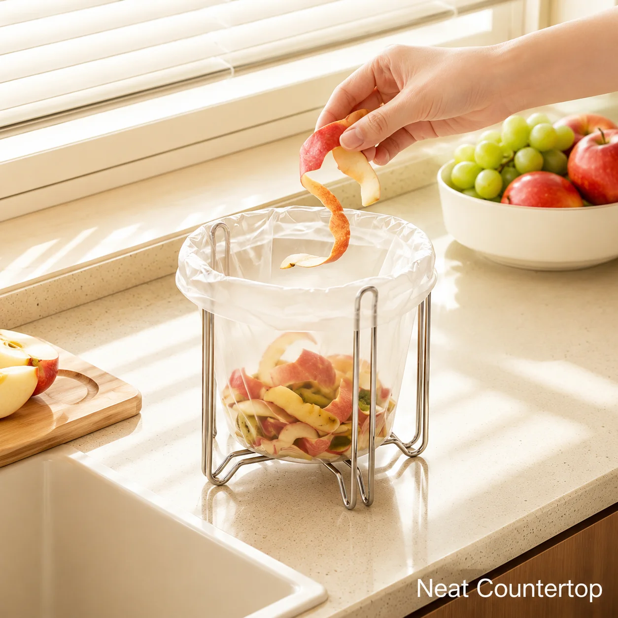 Stainless Steel Garbage Bag Holder Folding Kitchen Trash Bag Rack Space Saving Countertop Waste Organizer Stand Home Storage
