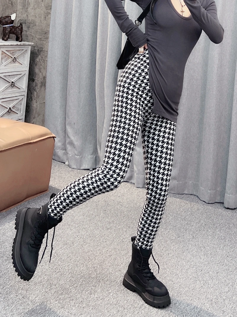 Calças de Yoga de Cintura Alta com Forro para Mulheres, Calças Slim Fit, Camada Base, Calças Elásticas Brancas e Pretas, Calças de Nove Pontos