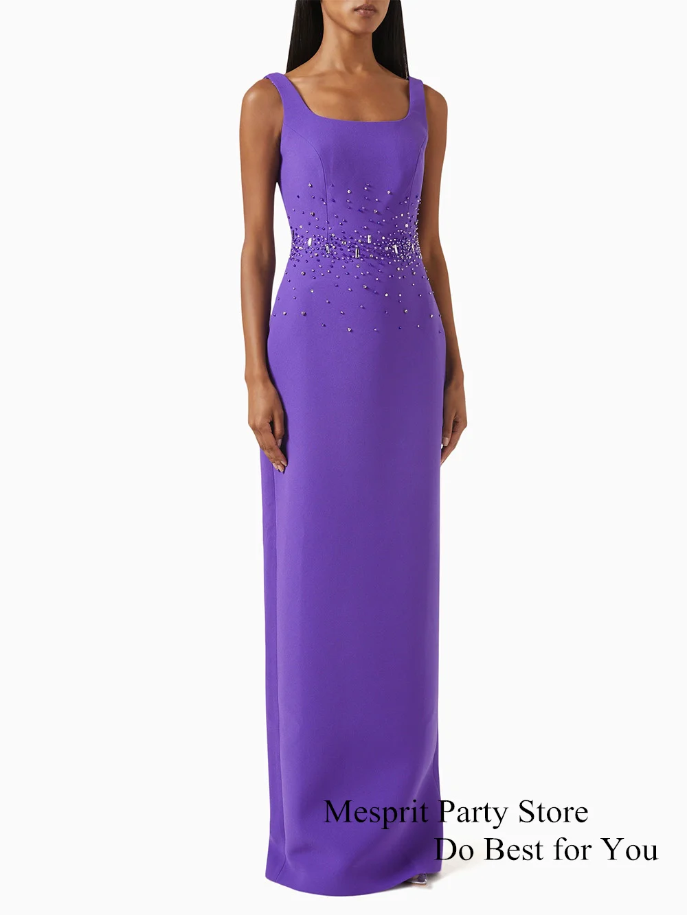 Lavender Evening Dress with Cape Customized Square Neck Sleeveless Beading Sequined Prom Dresses Back Slit Arabic Party Gown