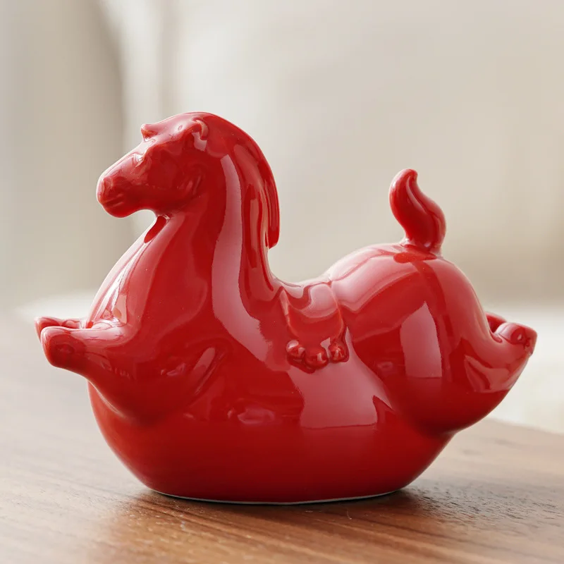 Creative new Chinese style Feitian Tangma ceramic ornaments, pink pony crafts, living room, study decoration, high-end gifts