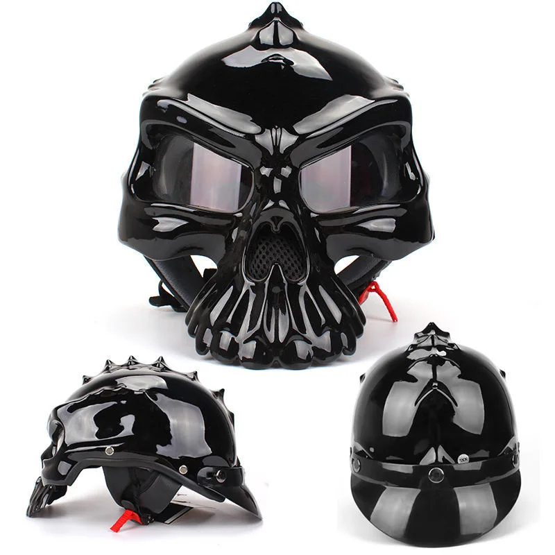 Electric Vehicle Helmet Men\'s Fashion for Harley Double-sided Replaceable Skull Helmet High-quality ABS Half Helmet Personality