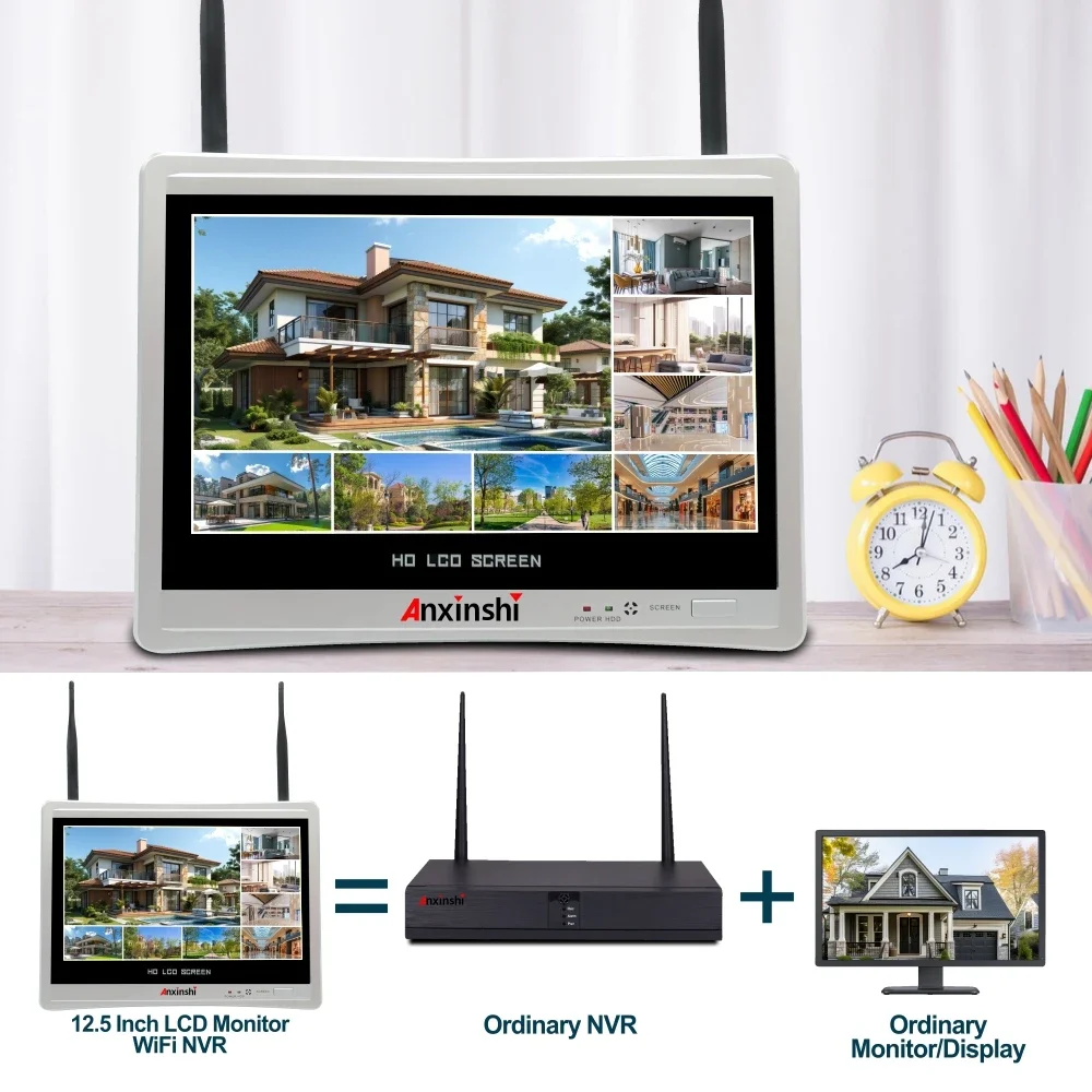 Eseecloud 4k 8CH WIFI 12.5 นิ้วและเครื่องบันทึก Two Way Audio APP Alarm 2.4GHZ Wifi NVR