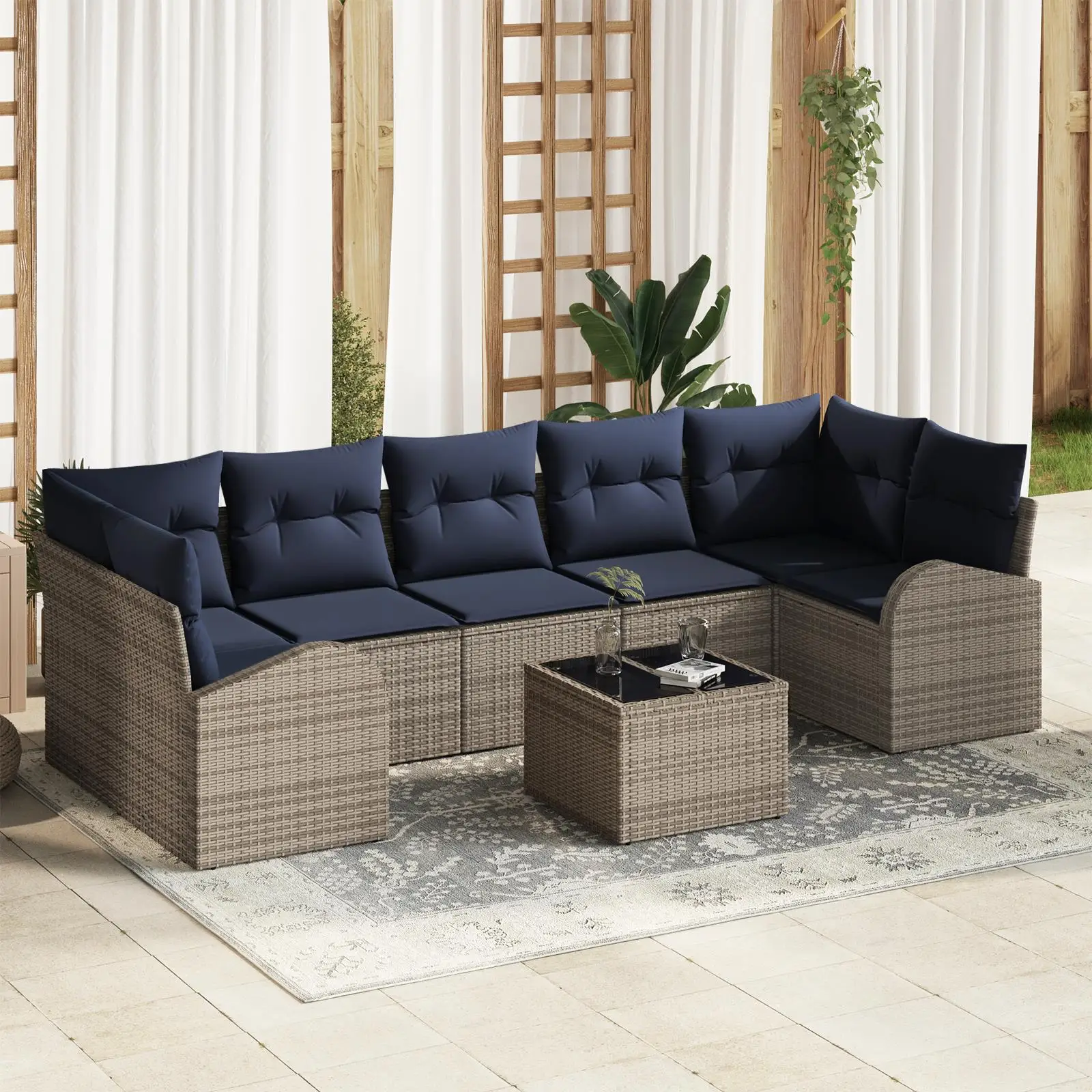 

8 Piece Outdoor Patio Sofa Set with Cushions Gray Rattan Wicker Furniture