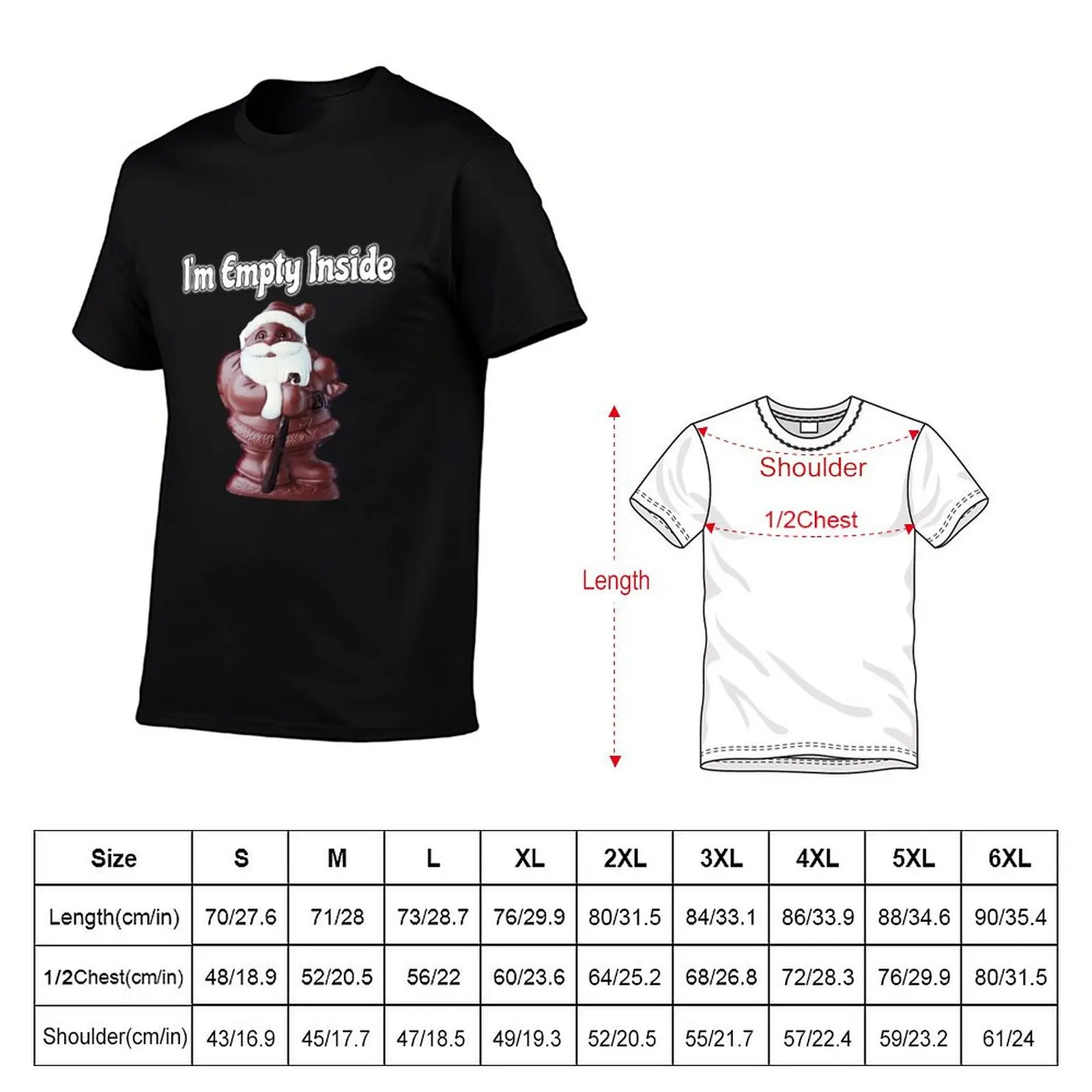 Emo Christmas Shirt Chocolate Black Santa Claus I'm Empty Inside Funny T-Shirt Basic Simple Design Short Sleeve Shirt