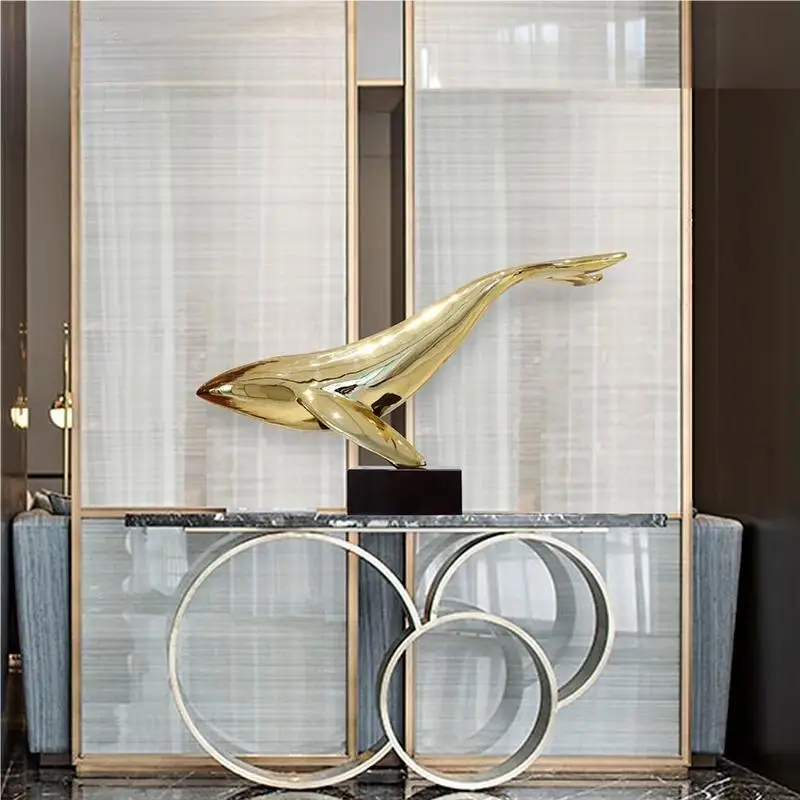 Whale electroplating decoration light luxury model room porch table decoration Marine animal sculpture