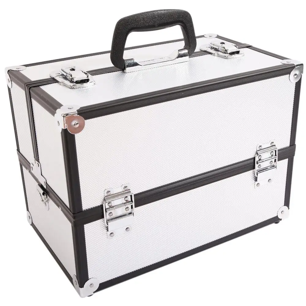 

SM-2083 Silver Aluminum Makeup Train Case & Jewelry Box Organizer - Stylish Storage Solution