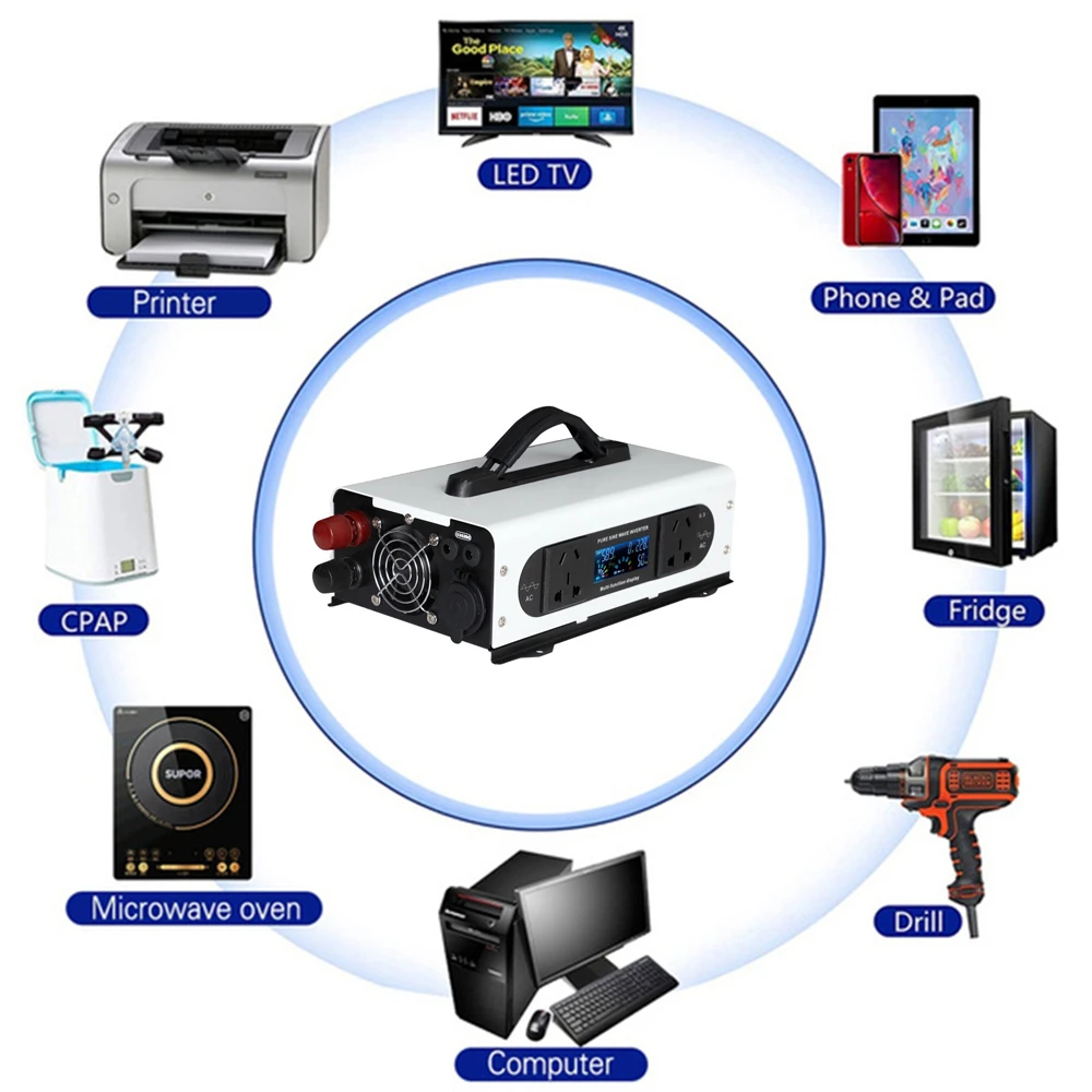 Imagem -02 - Inversor Solar de Onda Senoidal Pura Inversores de Carro Display Digital Inteligente Conversor de Voltagem Dc12v 24v 48v 60v 220v ca 3500w