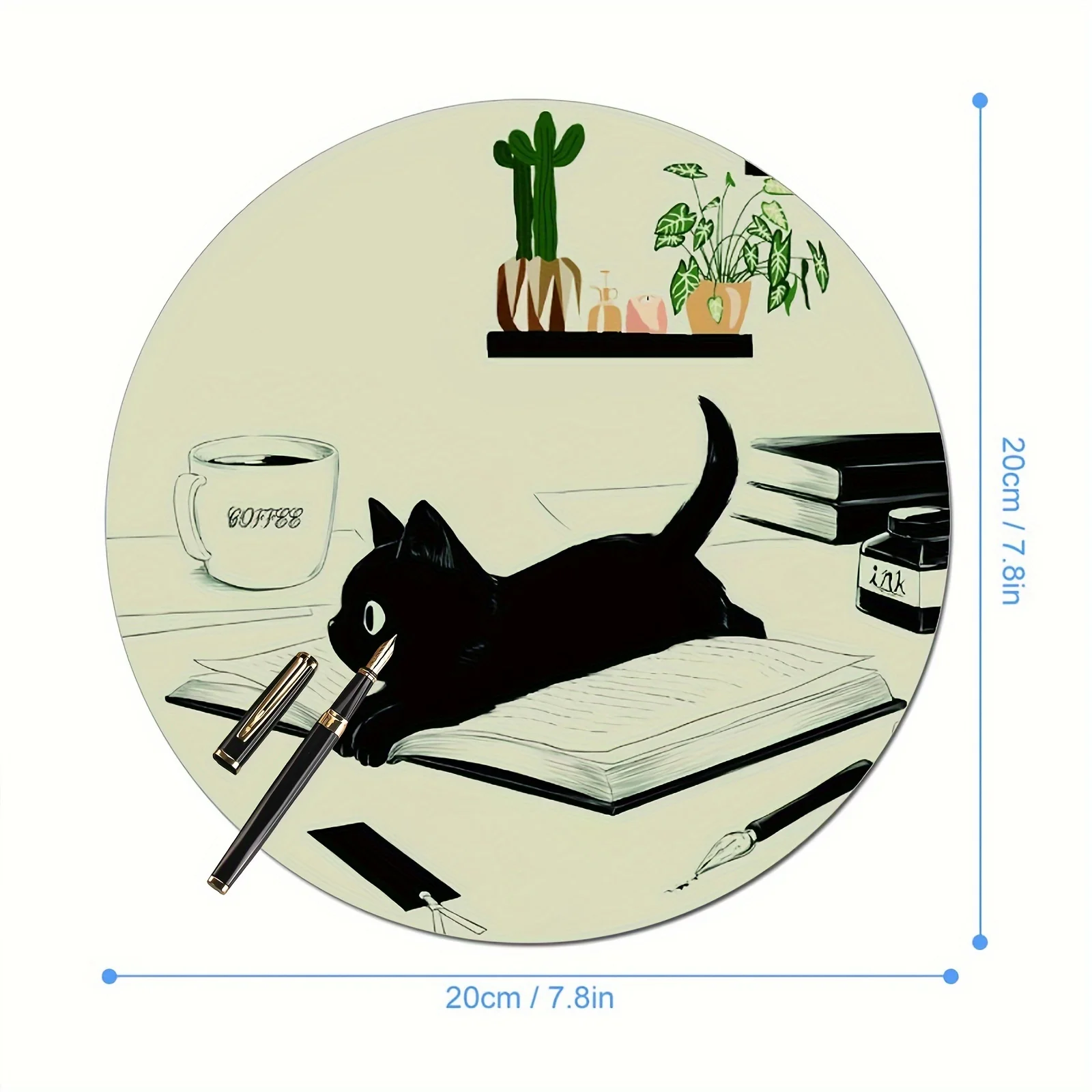 Black Cat Mouse Pad Non-Slip Black Cat Reading Gaming Mouse Pad Washable Round Mousepad Office Computers Laptops, Cat Mouse Pads