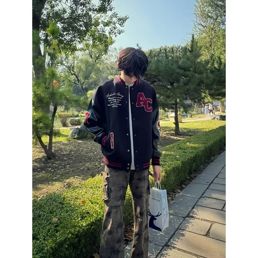 

Loose Fit Men's Jaet 2024 Spring Autumn Sli Harajuku Hong Kong Sle High Street Faion Korean Version Cuffed Sve