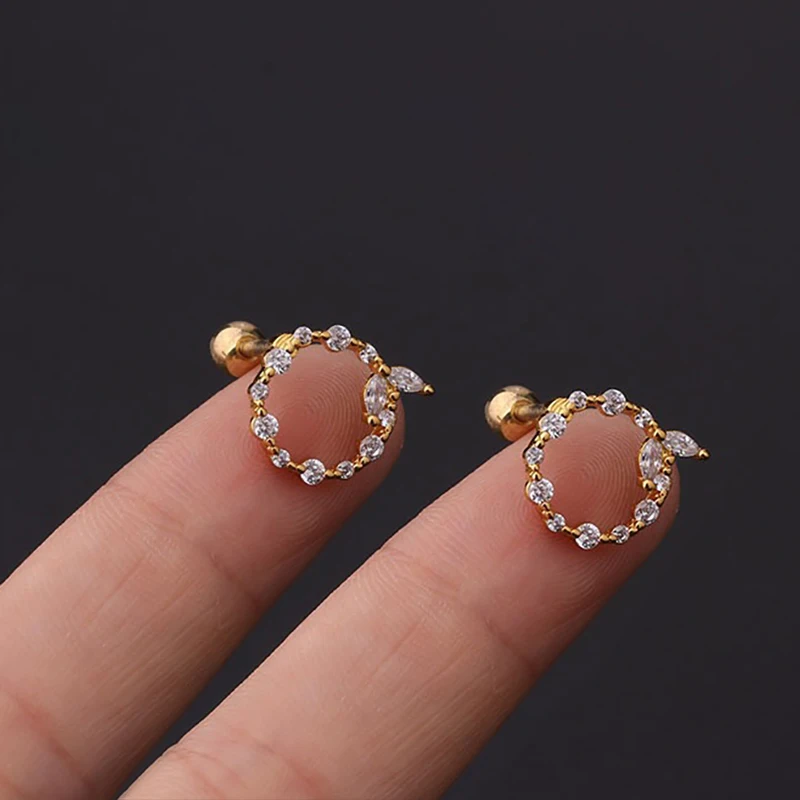 2pcs New Gold Silver Color Zircon Drop Earrings for Women Stainless Steel Small Pendant Ear Studs Piercing Jewelry Statement