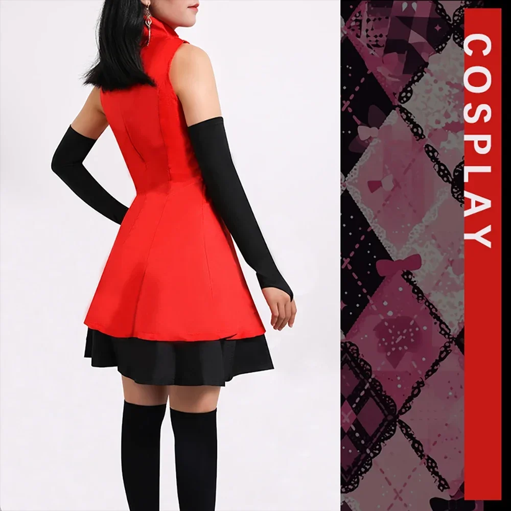 Anime Hazzbin Cosplay Costume d'Halloween pour filles adultes, perruque rouge, queue de corne, jupe en fibre sexy