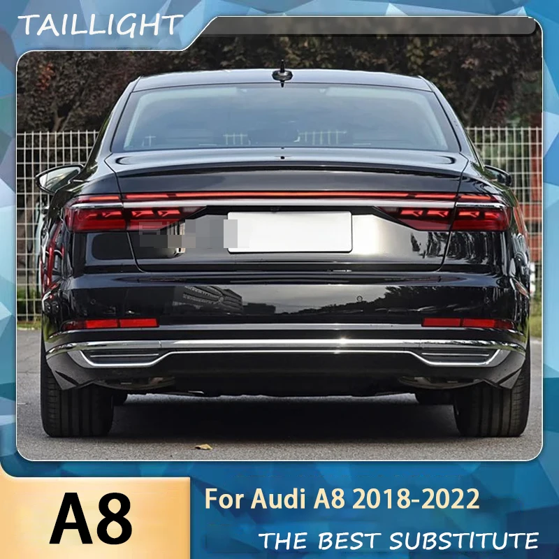 

Автомобильные светодиодные задние фонари для Audi A8 2018-2022, задние фонари в сборе, светодиодные задние фонари со средней полосой, задний указатель поворота