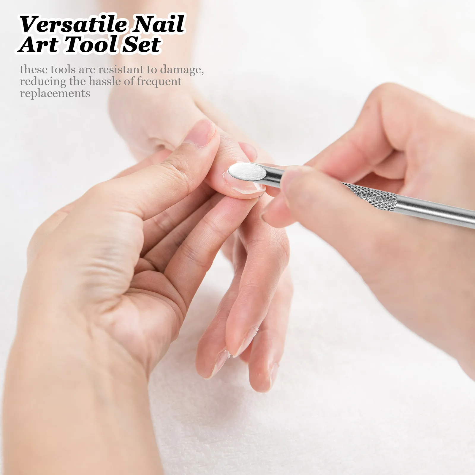 

6Pcs Dual-Ended Cuticle Pusher Metal Nail Scraper Circle Bevel Double Head Cuticle Remover Nail Art Care Manicure Pedicure Tools