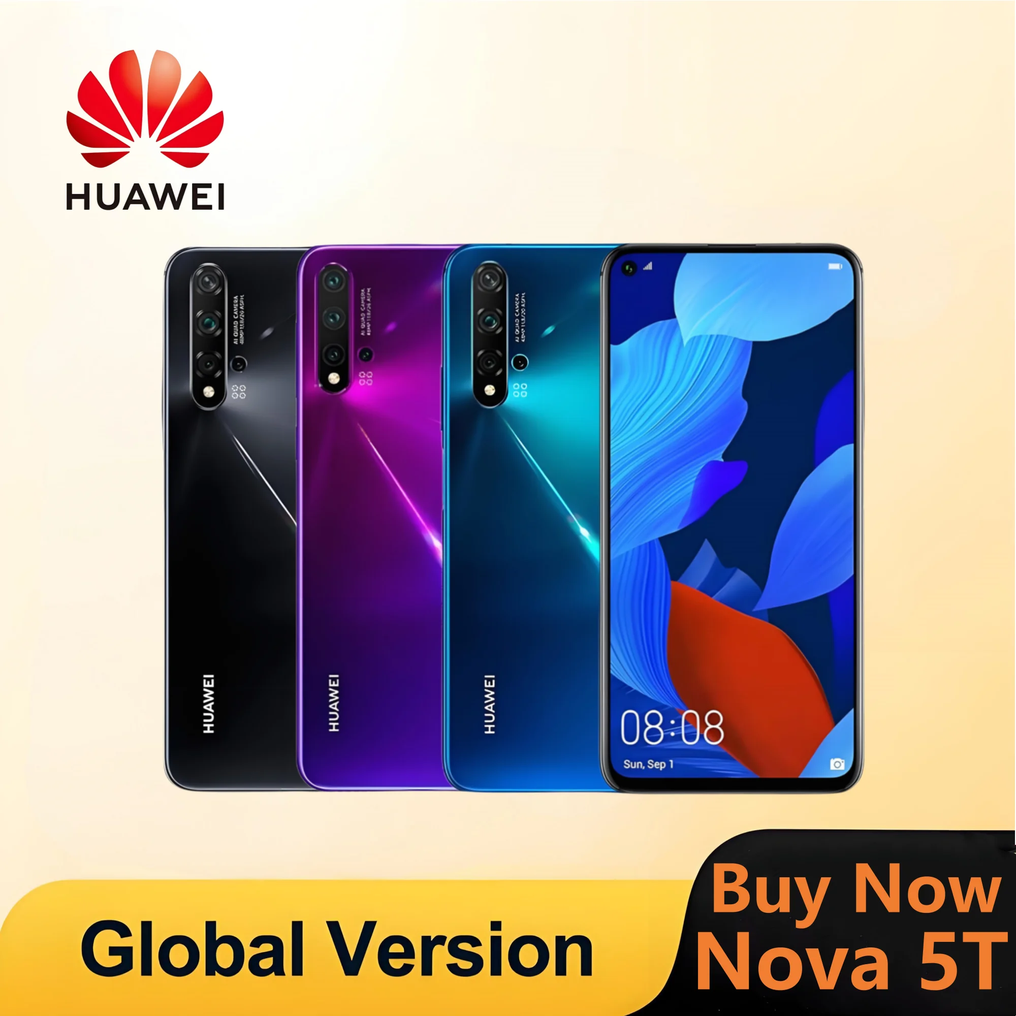 HUAWEI Nova 5T Smartphone Android Google Play Store 48MP Camera 6.26 inch 128GB 256GB ROM Mobile phones 4G Network Cell phone