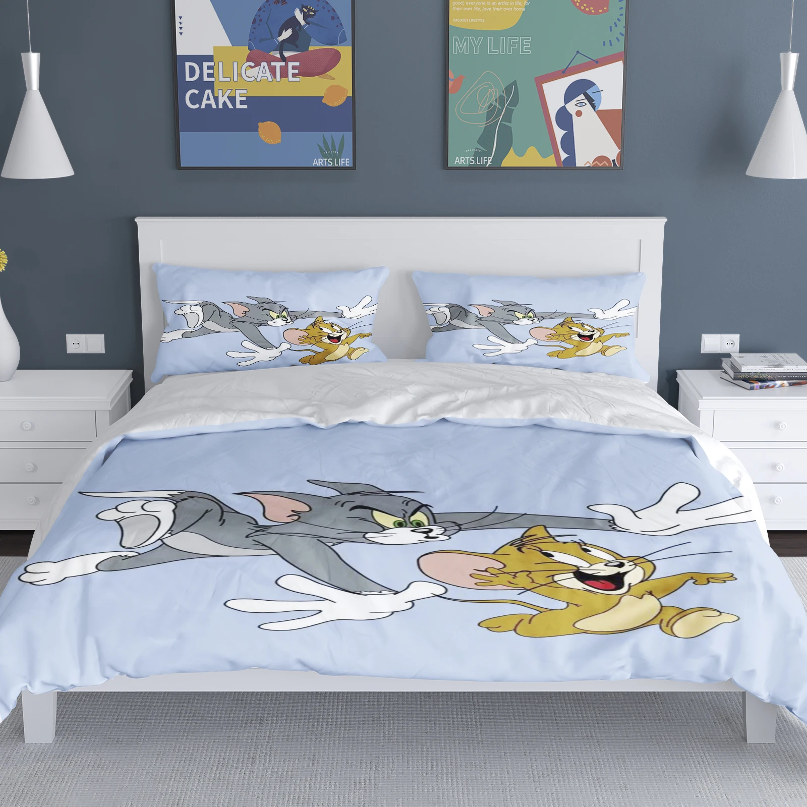 Duvet Cover Tom Cats Set for Childern Home Boys Girls Cartoon Co-branded Jerry Mouse Modern  2 Piece Bedding Sets