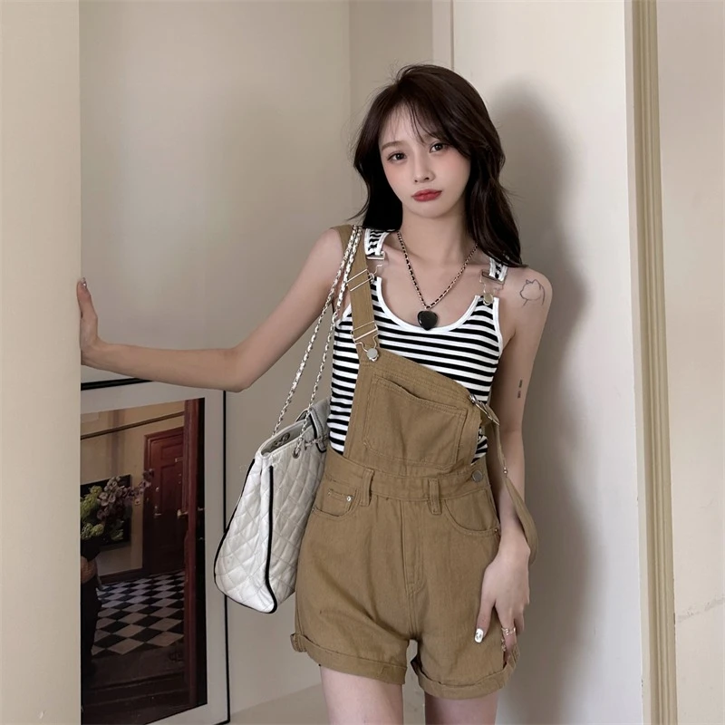 Summer New Women Bodysuit Jumpsuit High Waist Thin Casual Denim Pants Fashion Versatile Wide Leg Shorts Female